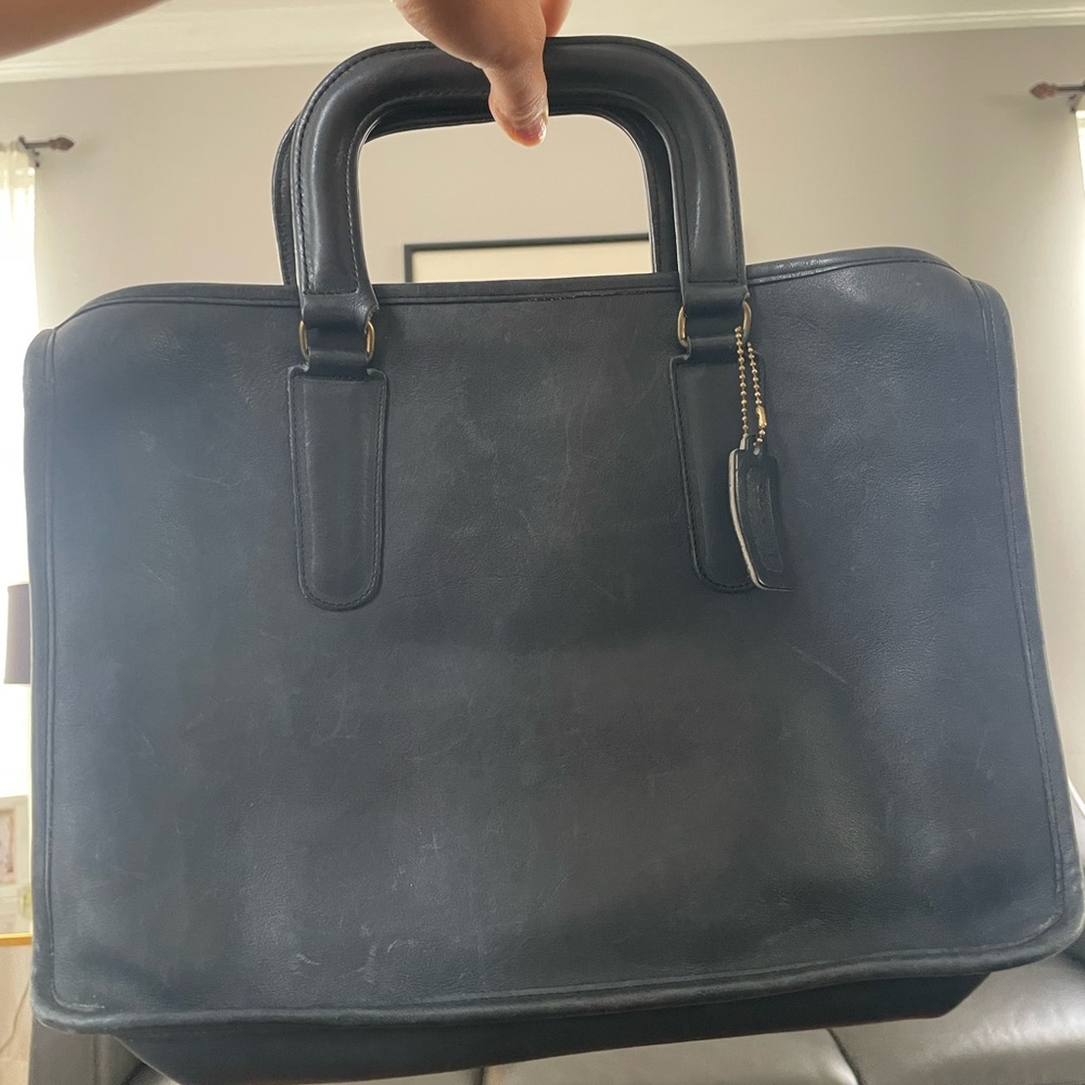 1980’s Coach navy blue slim Leather satchel